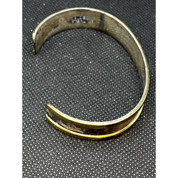 VINTAGE GIDEON STERLING SILVER MID CENTURY MODERNIST TWO TONE CUFF BRACELET - Picture 5 of 7